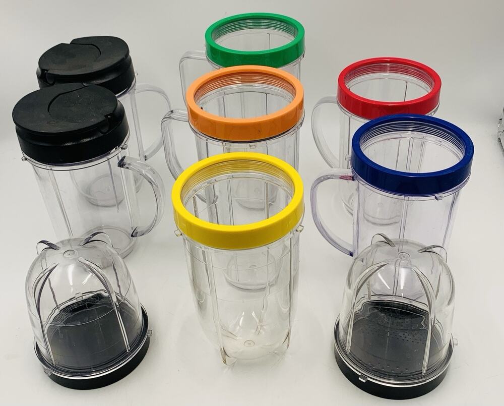 Magic Bullet Party Pack blender cups, handled mugs, and colored lip rings